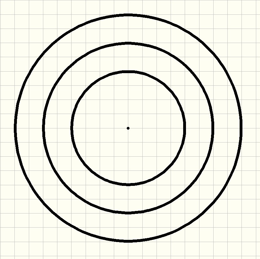 Начертите 3 окружности. Окружности с общим центром. Окружность с общим Центрос. Три круга разного диаметра. Три круга с общим центром.