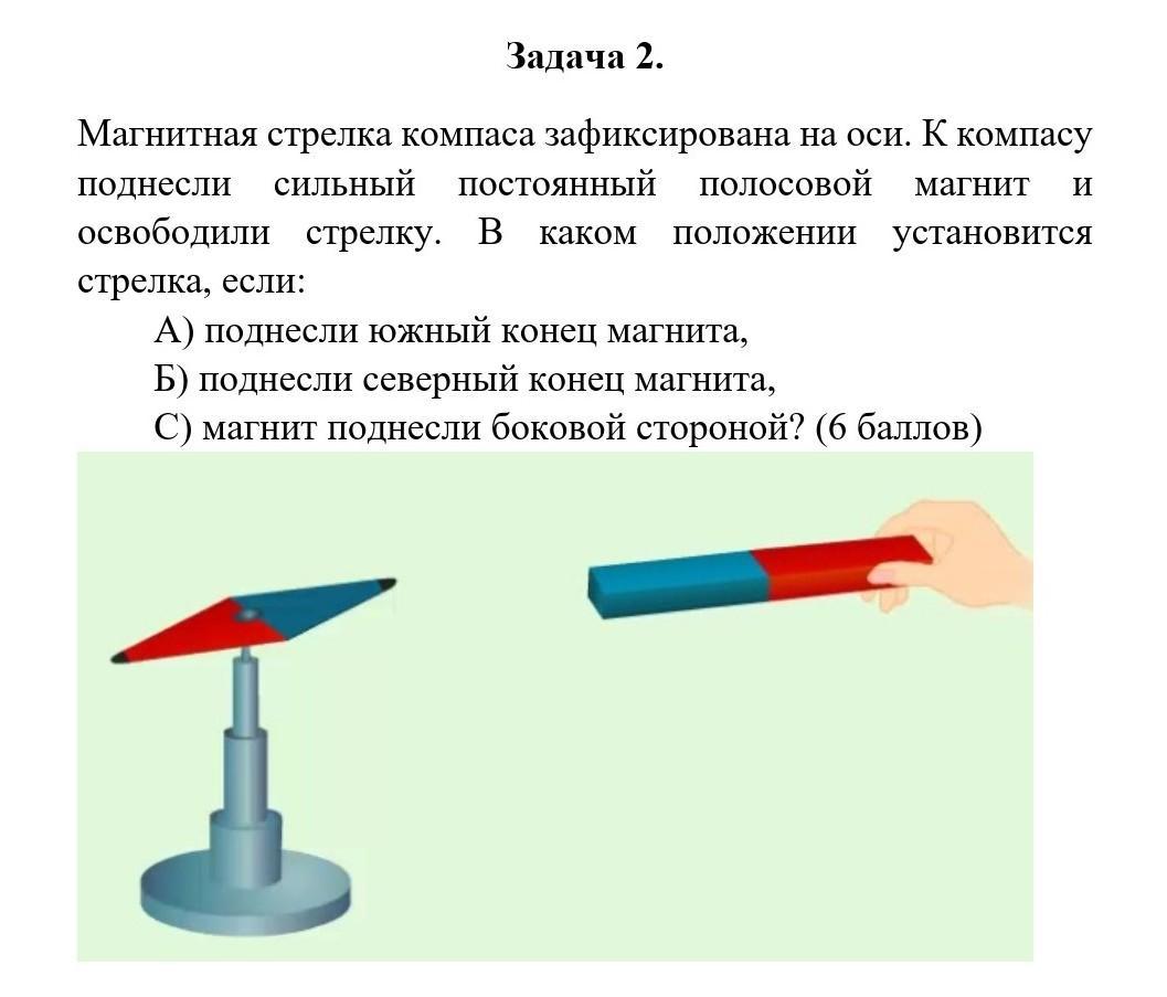 К северному полюсу полосового магнита подносят маленькую магнитную стрелку укажите рисунок на