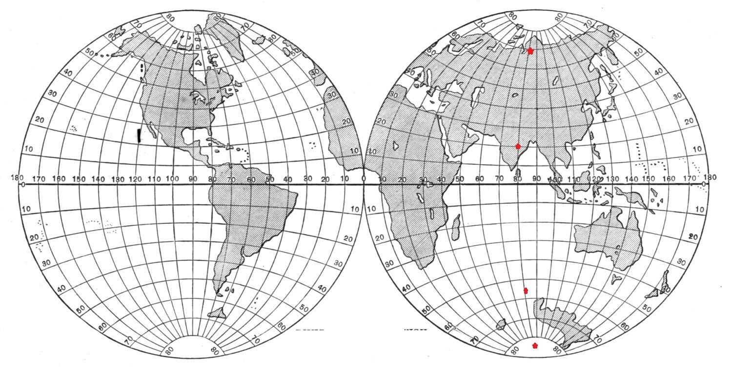 Карта полушарий с меридианами и параллелями