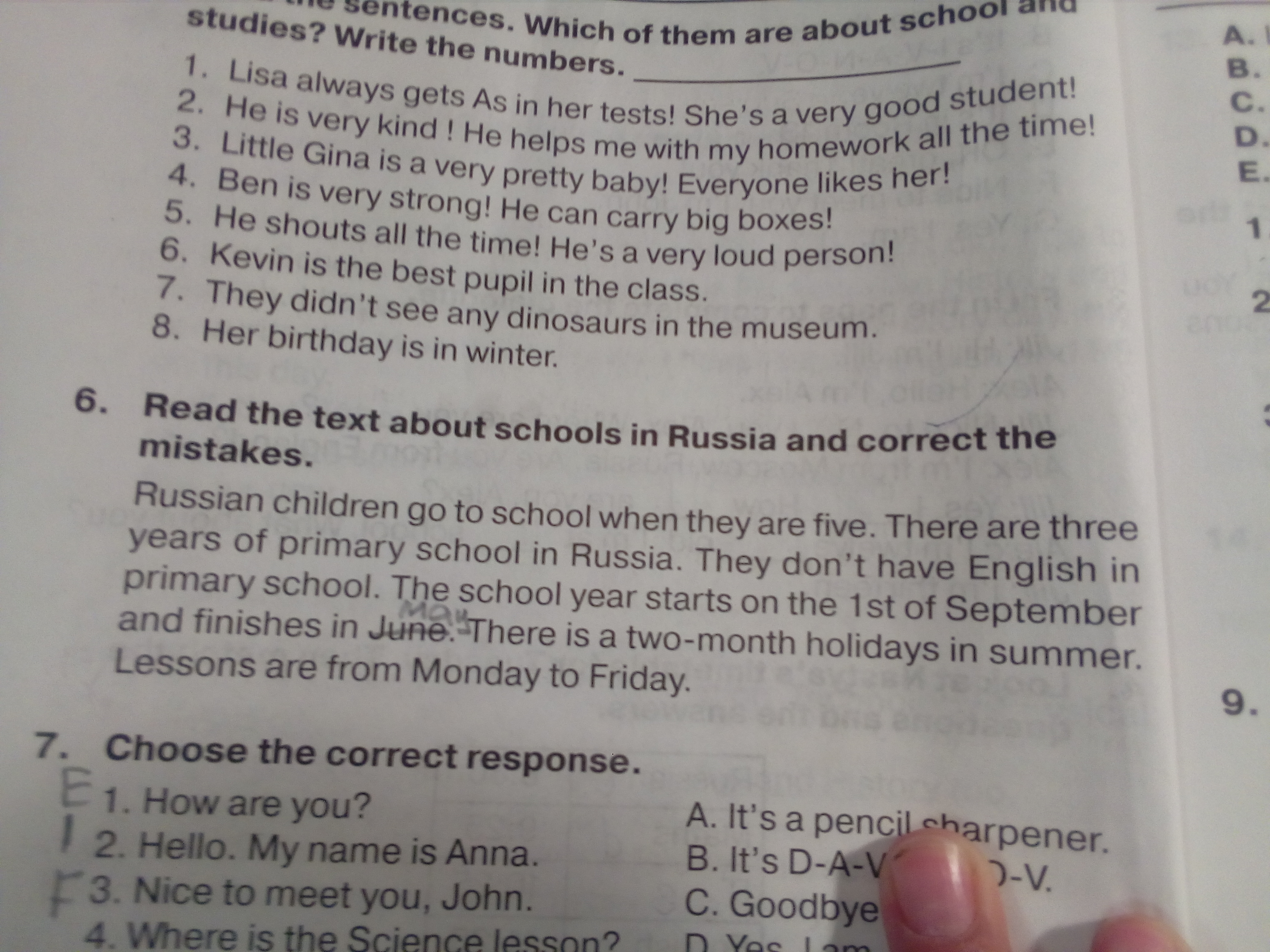 Choose the correct response i. Choose the correct response 5 класс how are you. Find mistakes in the text. Correct the mistakes 6 класс. Read the text about Schools in Russia and correct the.