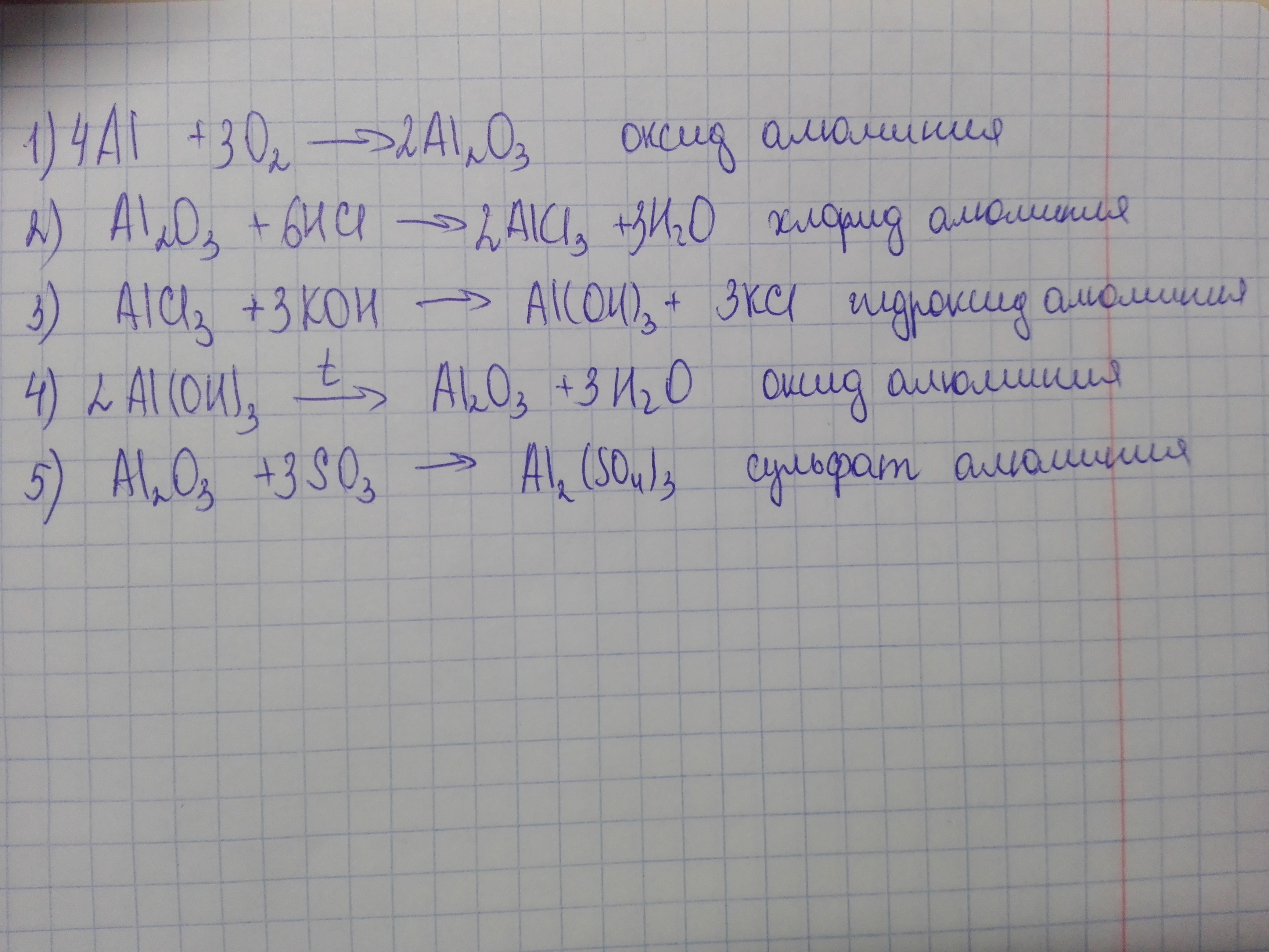 Выполните превращение:Al-al2o3-alcl3-al(oh)2-al2o3