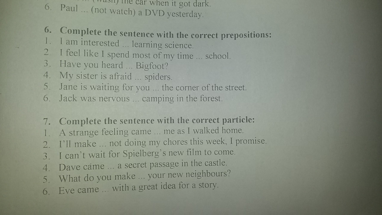 Prepositions complete the sentences