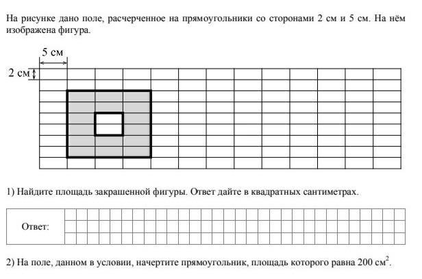 На рисунке дано поле расчерченное на прямоугольники со сторонами 5 см и 4