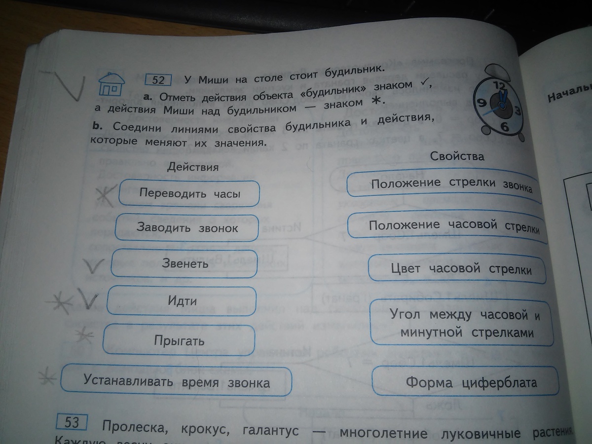 Действия отмечены. У Миши на столе стоит будильник отметь действия объекта будильник. Действия с будильником Информатика 4 класс. Информатика 4 класс у Миши на столе стоит будильник. Соедини частные с их значениями.