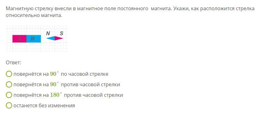 Правильное положение магнитной стрелки в магнитном поле постоянного магнита изображено на рисунке 1