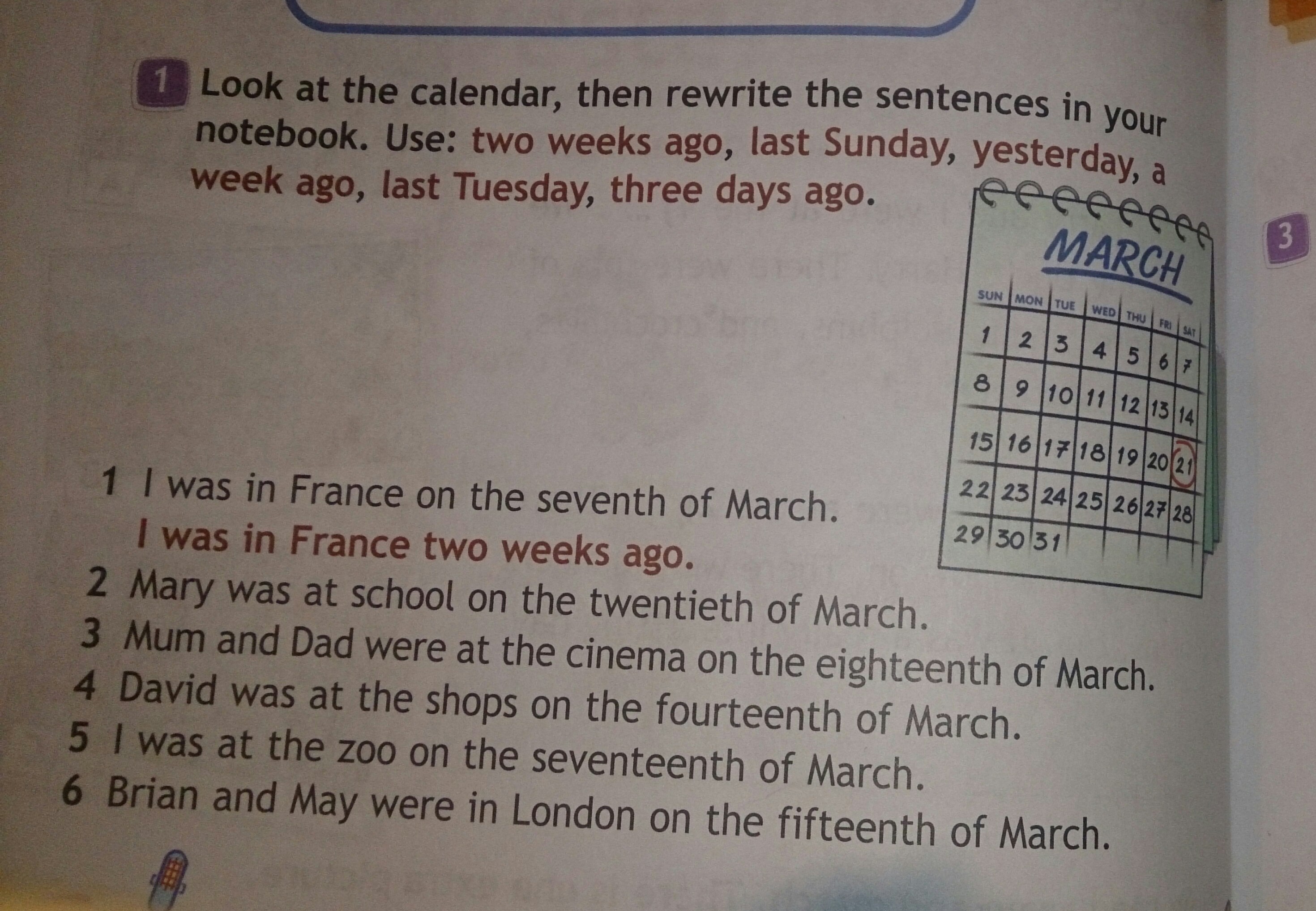 Rewrite the sentences in your notebook using