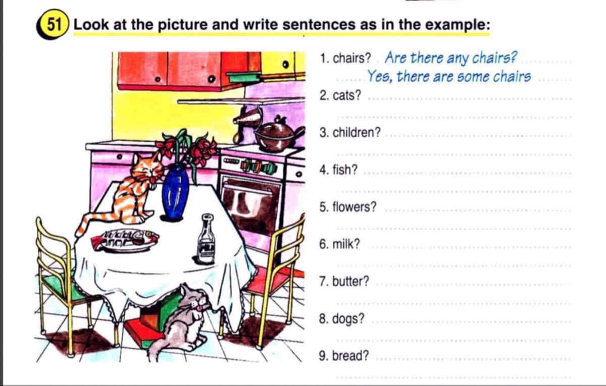 Look at the pictures and write sentences. Some Chairs или any Chairs. Chairs? Are there any Chairs?. Прочитай описание комнаты вставь а some any. Вставь аре there some.