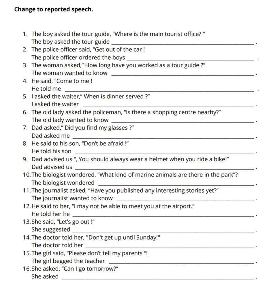 Reported speech задания.