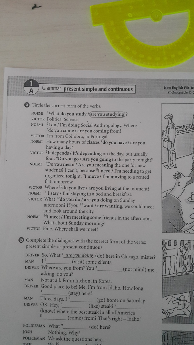 Circle the correct form of the verb. Circle the correct form. Circle the correct answer. Circle the correct form of the verb mum. Circle the correct form of the verbs what do you study.