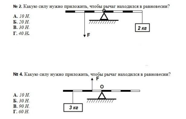 Рабочий удерживает рычаг малой массы в равновесии прикладывая силу f на рисунке