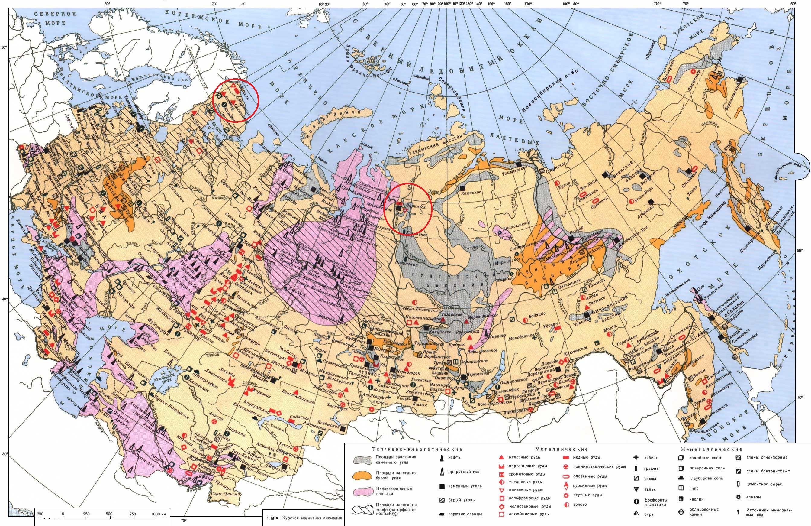 Карта россии с месторождениями