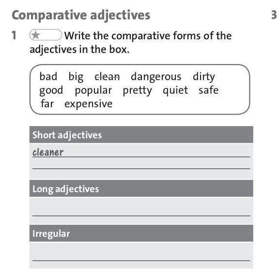 Pretty comparative form. Write the Comparative form. Write the Comparative form of "Bad". Short adjectives. Write the adjective. Fog....