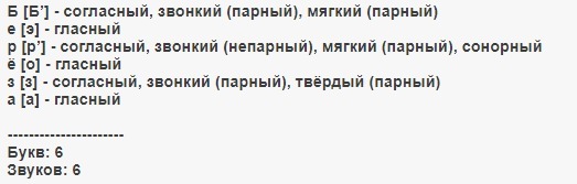 Звуковая схема слова береза