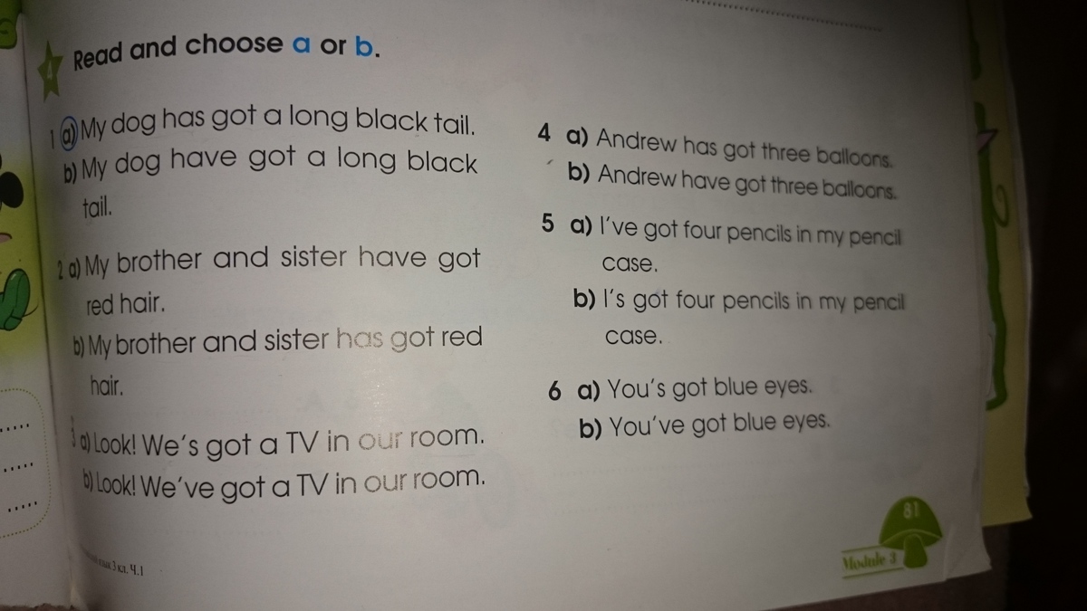 Click and choose. My Dog has got или have got. My sister have или has got. My brother have или has. The Dog have или has.