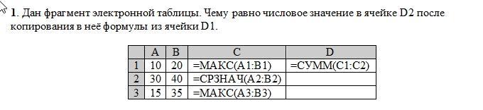 На рисунке приведен фрагмент электронной таблицы какое число появится в ячейке d1 если скопировать в