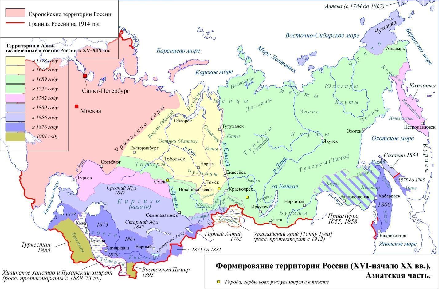 Обозначенная на схеме западная граница российского государства на протяжении 18 века