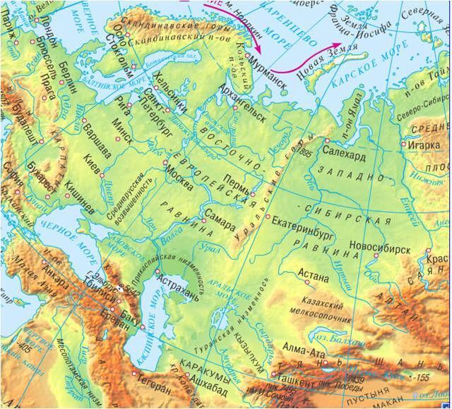 Карта рельефа европейской части россии