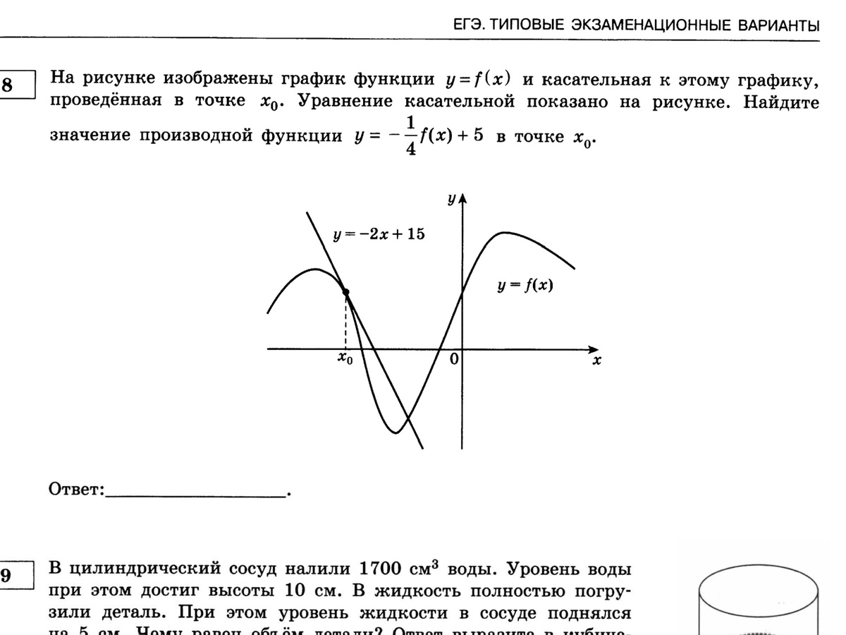 Уравнение касательной показано на рисунке найдите значение производной функции в точке x0