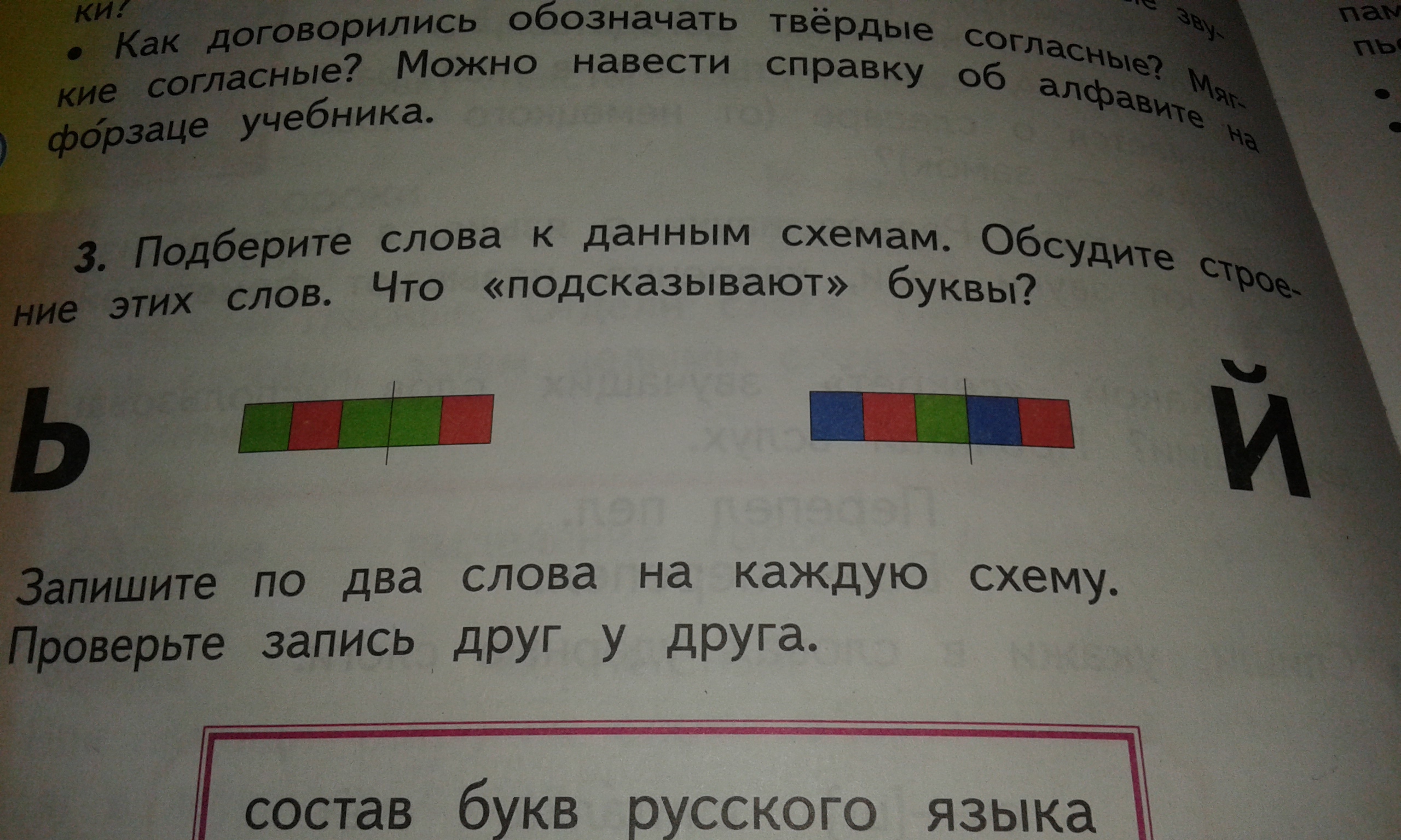 Подбери и запиши по два слова по схемам