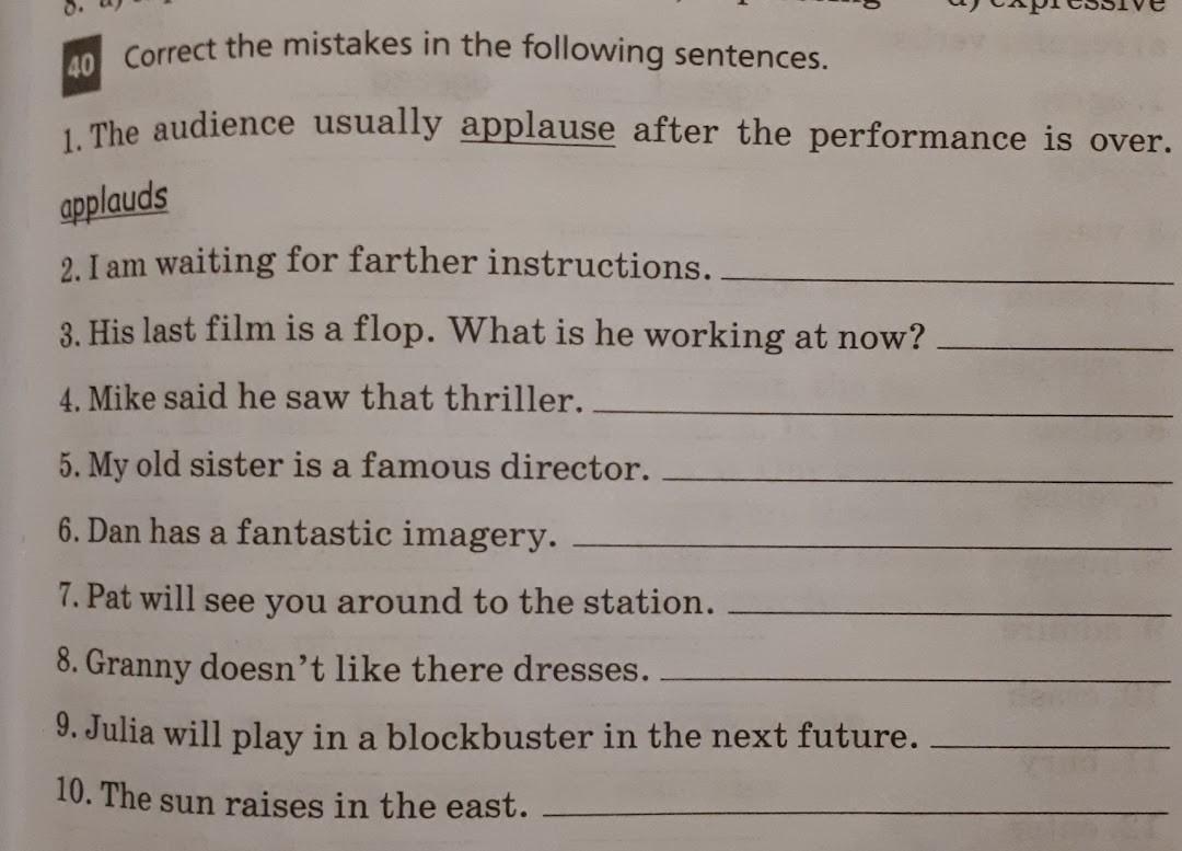 Correct mistakes in the following sentences