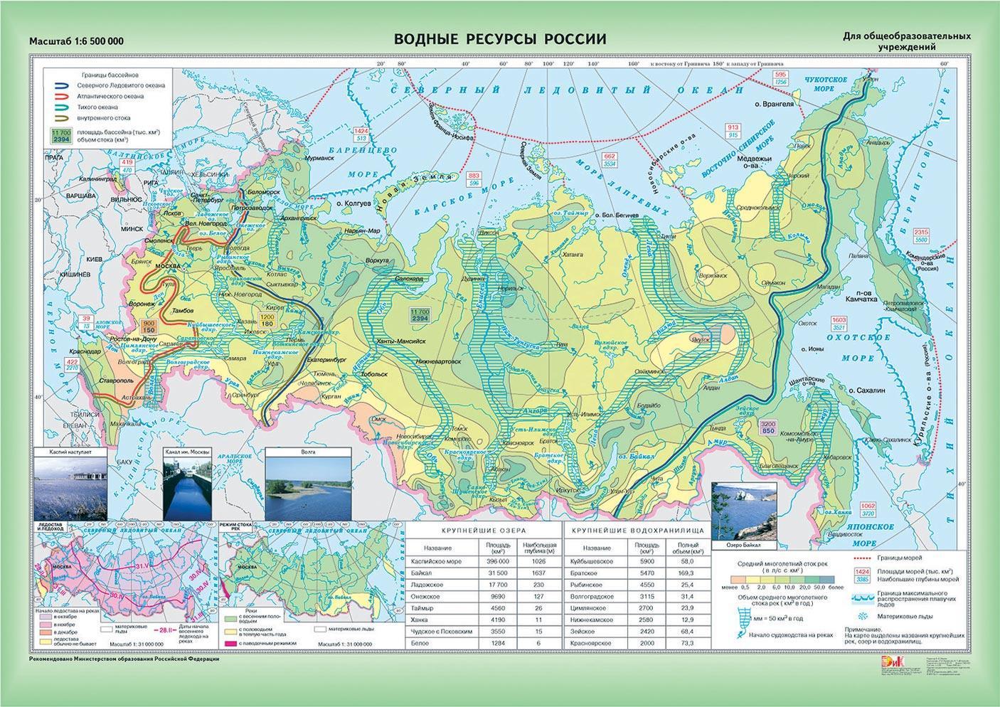 Карта россии внутренние воды россии