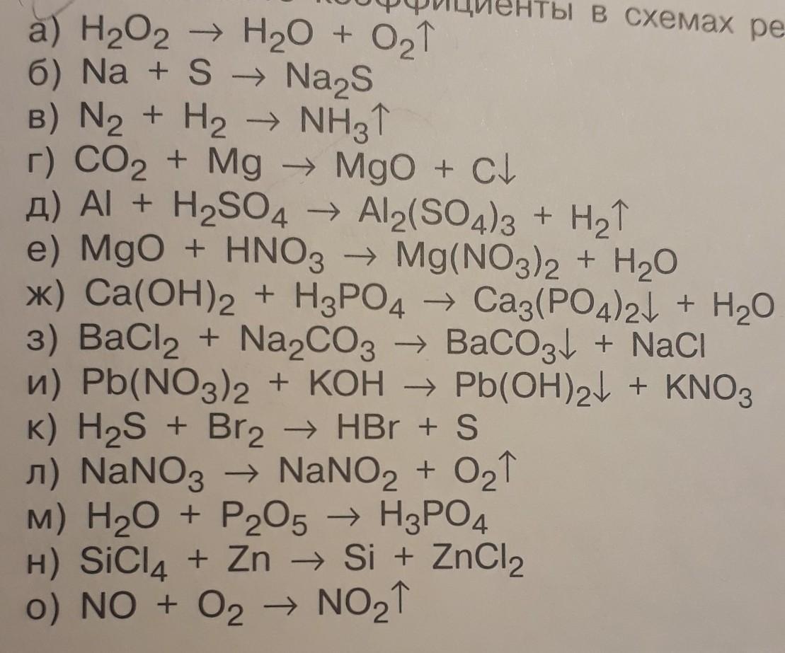 Расставьте коэффициенты в схемах реакций hno3 zns