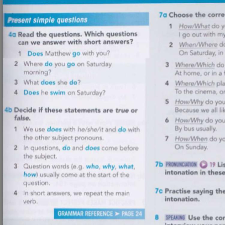 Answer the questions with short answers. Present simple questions and short answers. can questions. can you questions.