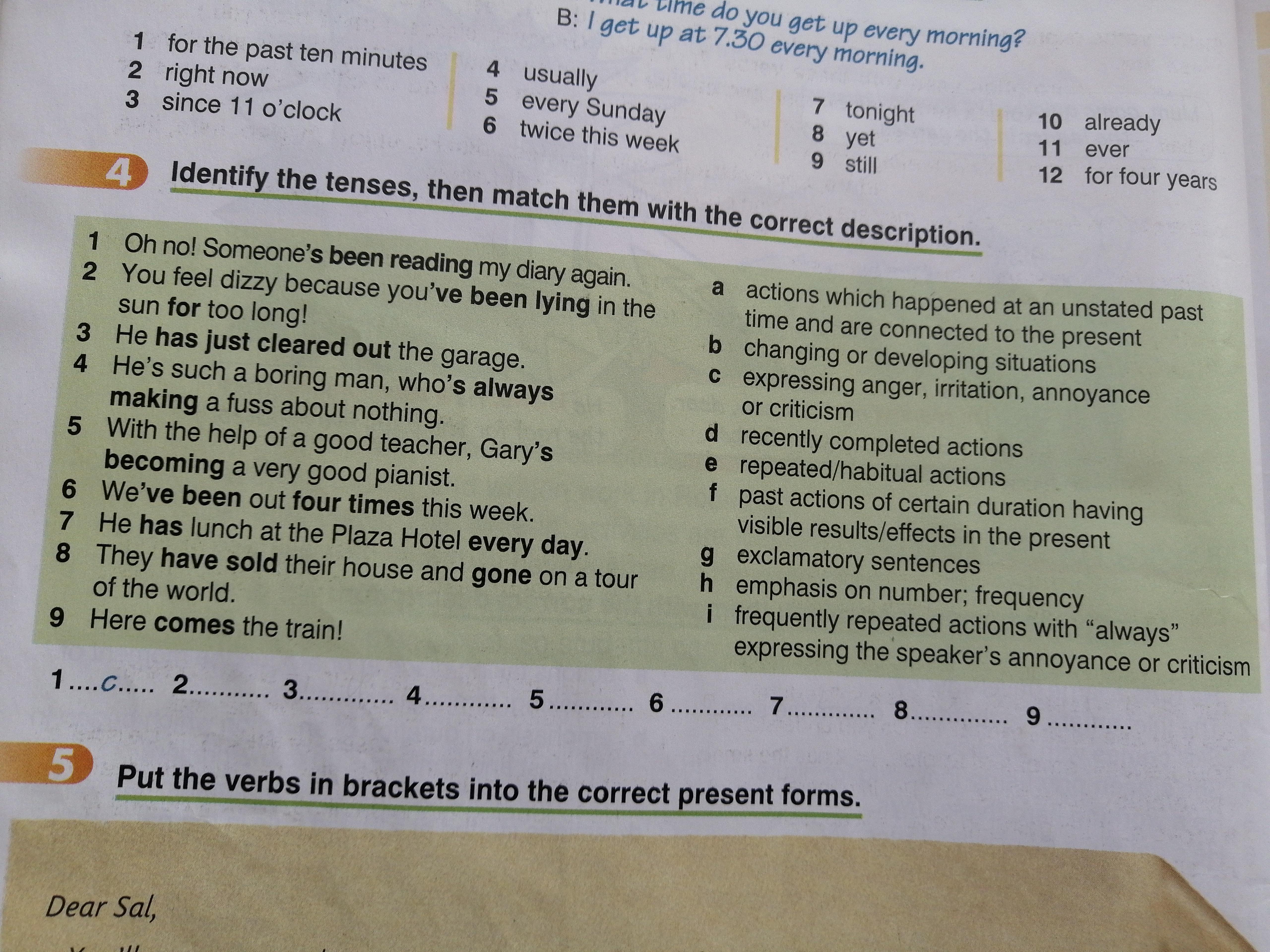 Identify the tenses then match