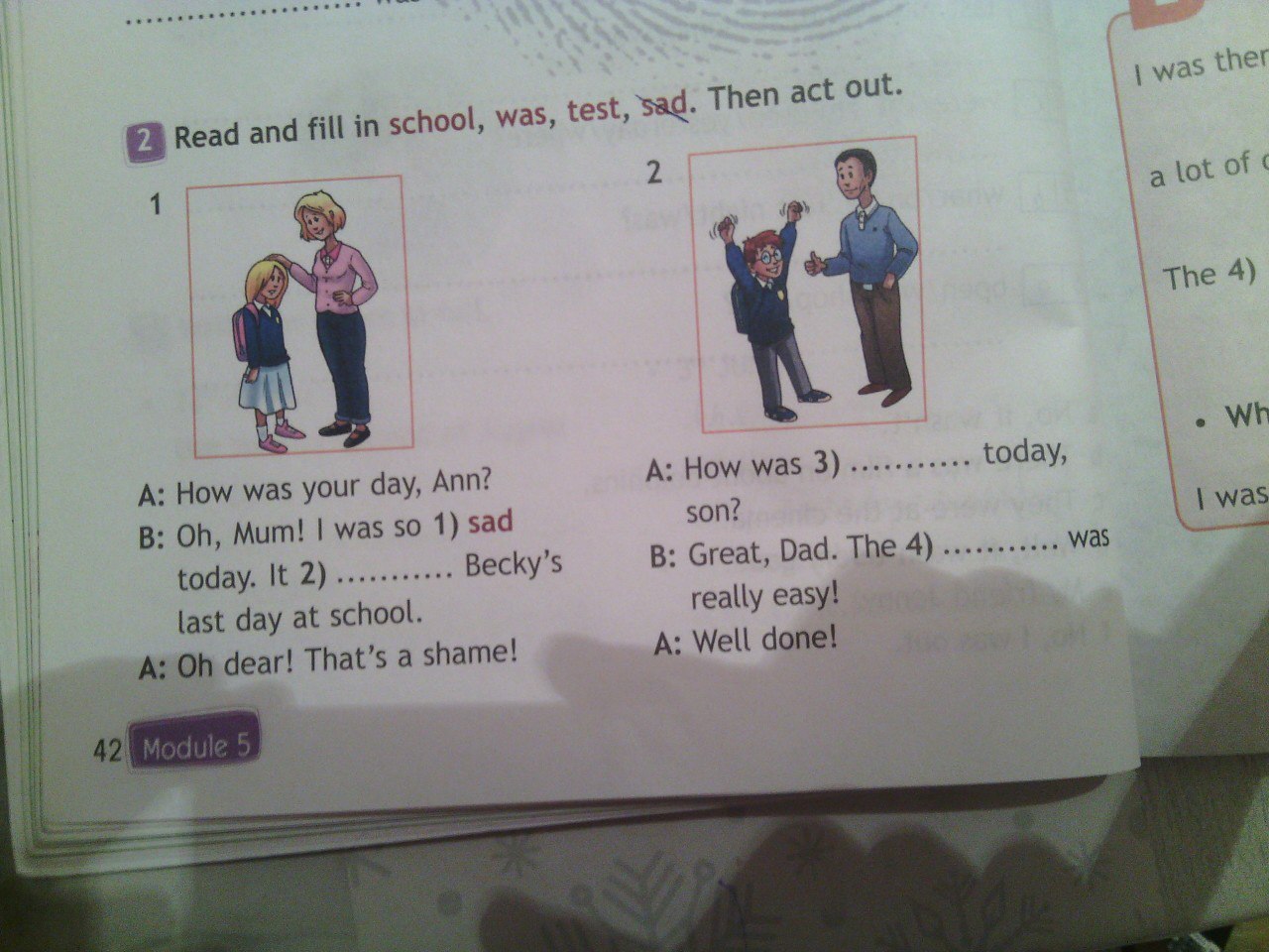 Look and read перевод. Read and fill in ответы. Look read and fill in ответы. Read and Act out перевод. Read and fill in School was Test Sad then Act out ответы.