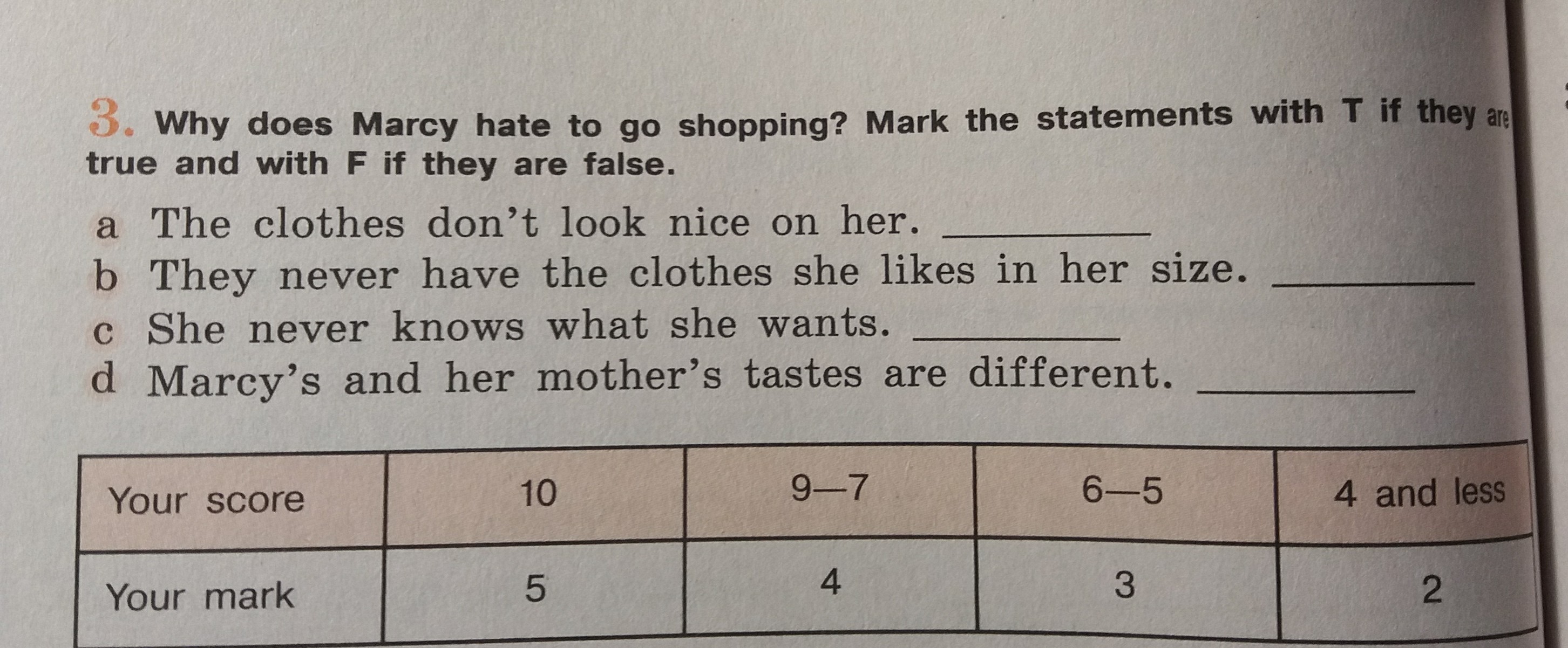 Reading mark the statements. Why does Marcy hate to go shopping. Your score your Mark. True true i agree with your Statement Мем. Why does Marcy hate to go shopping Mark the Statements with t if they are true.