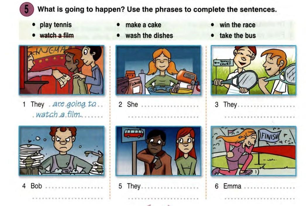 Make sentences using the phrases. Make phrases. To happen. The hours i am going to make a Cake 2001.