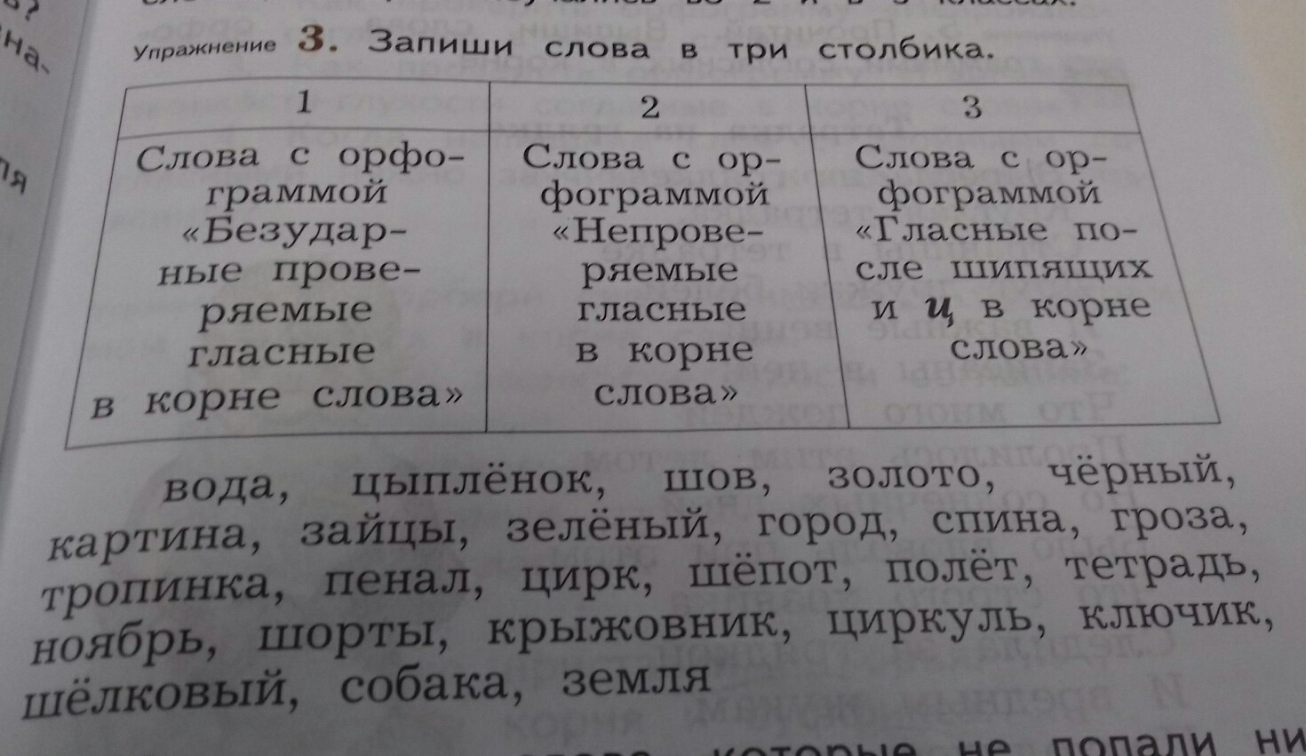 Подбери слова к схемам запиши слова в 3 столбика какое слово ты не записал почему