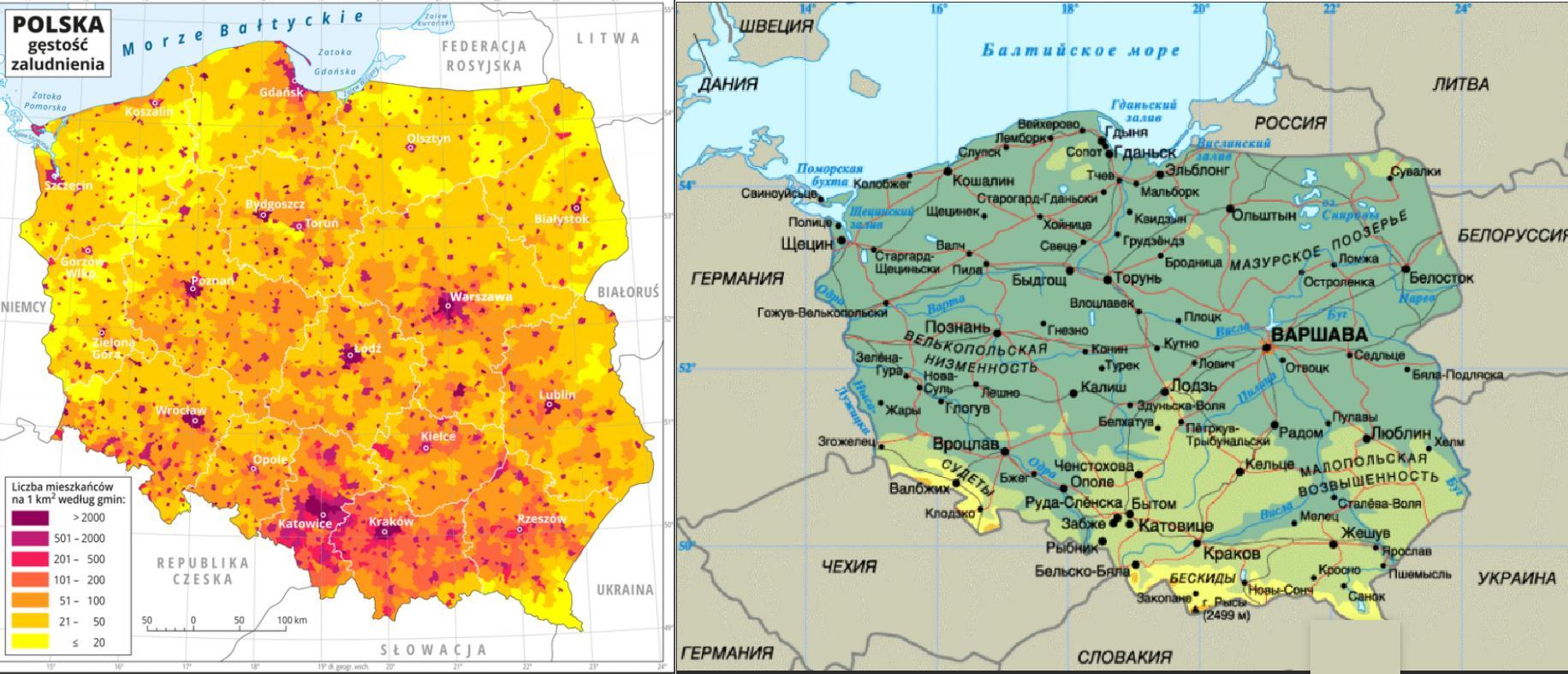 Карта населения польши