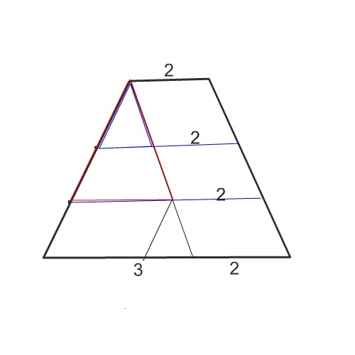 Прямая параллельная основаниям мр и нк трапеции. Боковая сторона трапеции разделена на три равные части. Трапеция разбить на три части. Трапеции разделить на три равных части. Треугольник на 3 равные части.