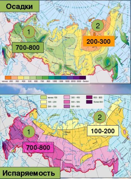 Карта осадков и испаряемости