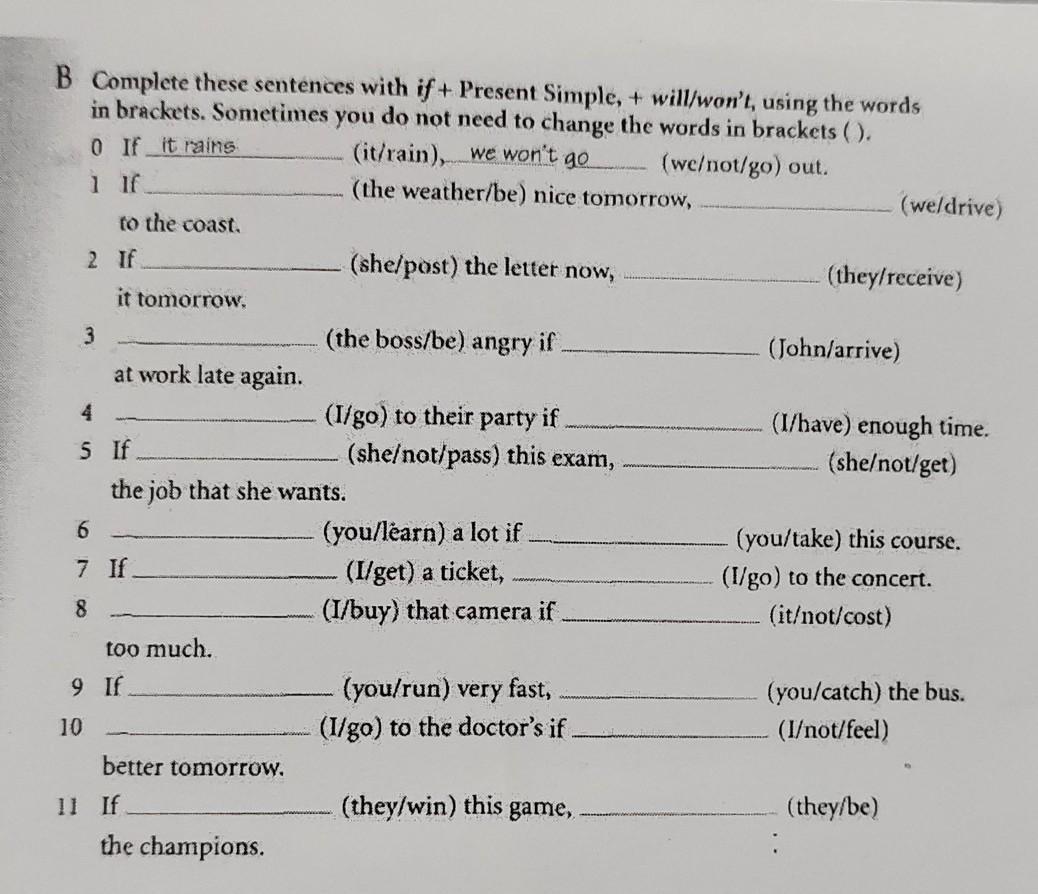 Complete these sentences using the correct variant