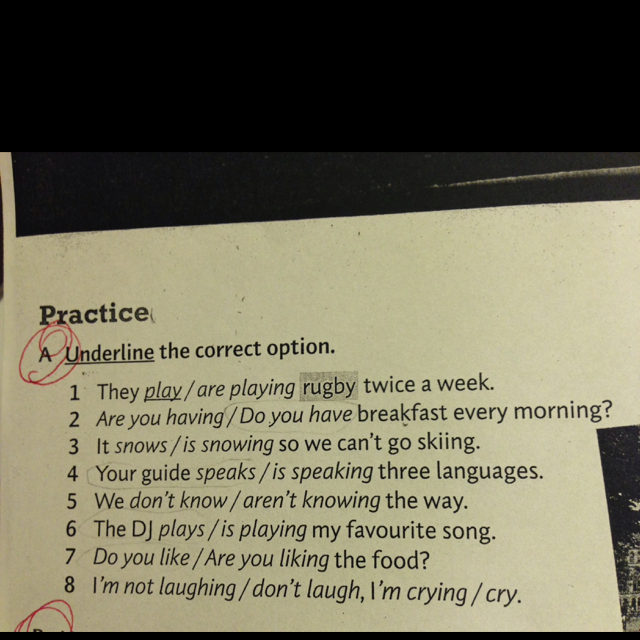 Underline the correct verb 5. Practice underline the correct option. Underline the correct option they Play/are playing. Underline the correct option can could cant couldnt. Underline the correct answer 1.i don t Mind.