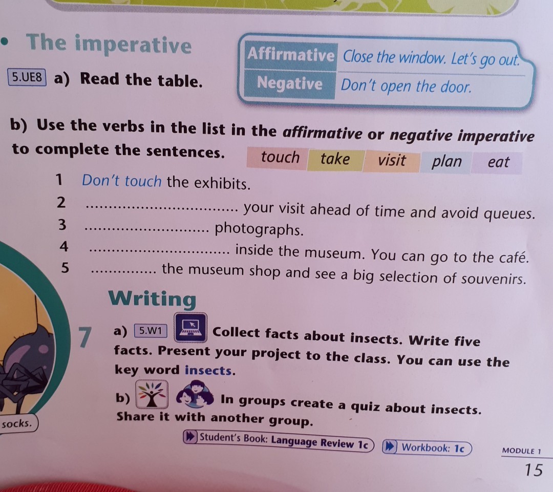 Write five. Write about insects. Бакет лист по английскому языку 5 класс. Five write. Write 5 imperative sentences Module 2 5 класс.