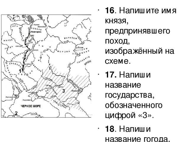 Напишите имя князя осуществившего походы обозначенные на схеме стрелками