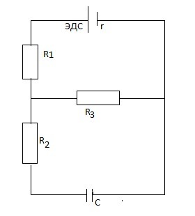 В изображенной на рисунке схеме эдс батареи 10 в емкость конденсатора 2 мкф