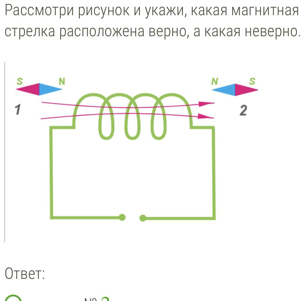 Укажи какая из магнитных стрелок на рисунке расположена верно проанализируй рисунок выбери