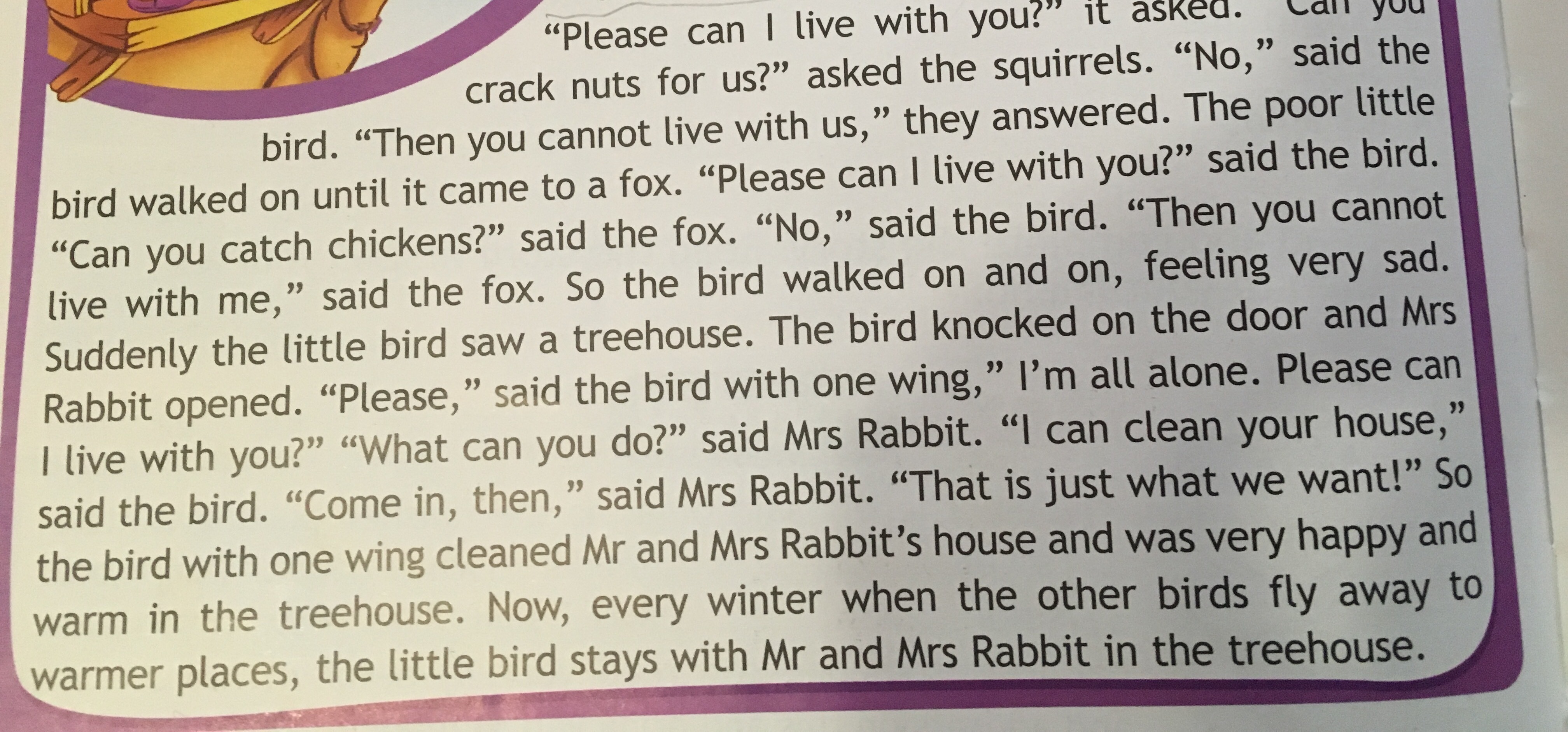 It s 4 перевод. The poor little Bird walkedon unti came to a Fox перевод.