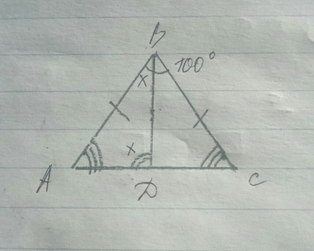 Треугольник с основанием ac. Равнобедренный треугольник 100 градусов. Треугольник АВС равнобедренный угол с 90. Треугольник ABC С основанием AC. Равнобедренный треугольник с углом 100 градусов.