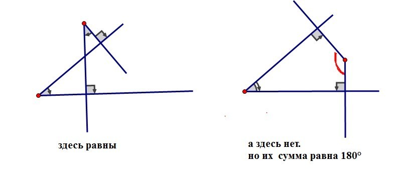 Два перпендикулярных угла. Углы со взаимно перпендикулярными сторонами. Углы с взаимнопераендикулырными сторонами. Углы со взаимно перпендикулярными сторонами теорема. Углы при взаимно перпендикулярных прямых.