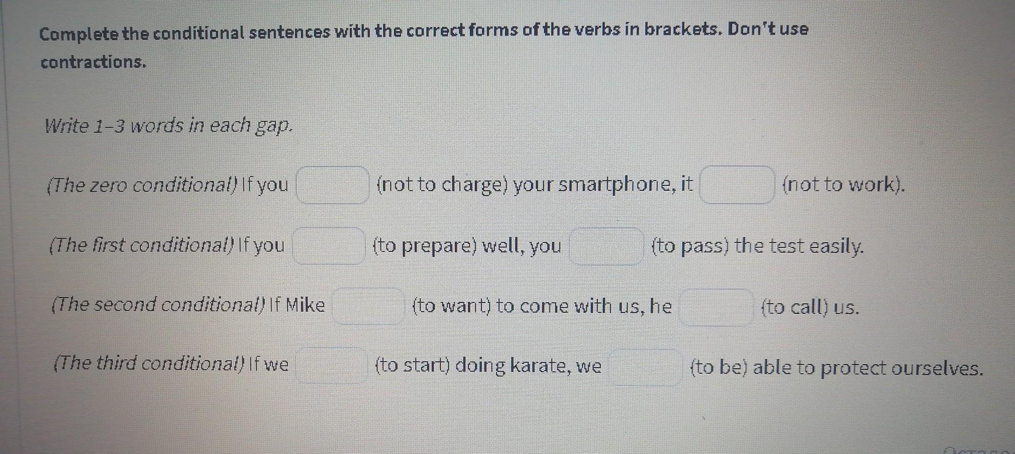 Complete the sentences with verbs in brackets. Complete the sentences with verbs in brackets