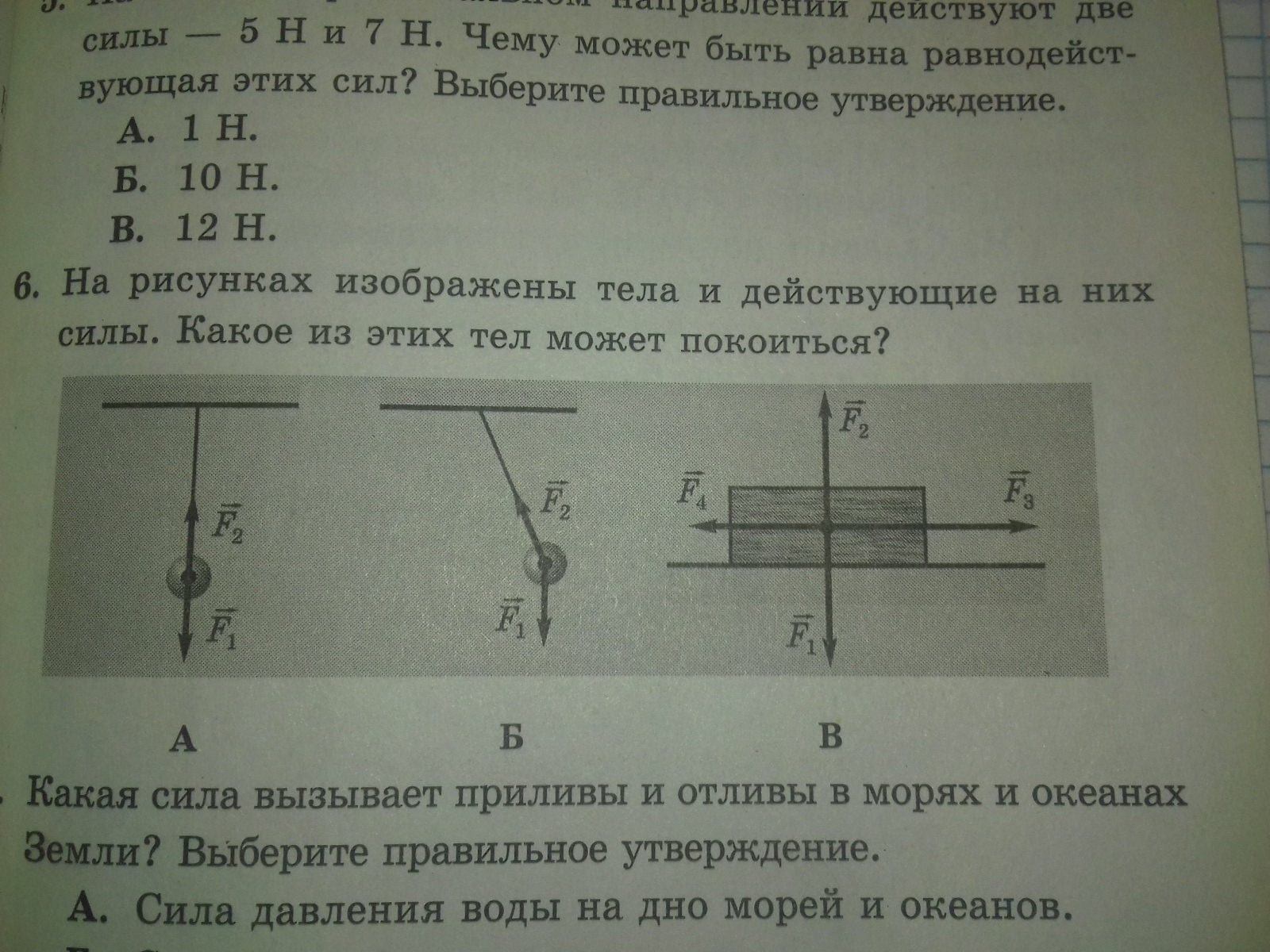 На каком рисунке верно изображены силы действующие между столом и книгой покоящейся на столе