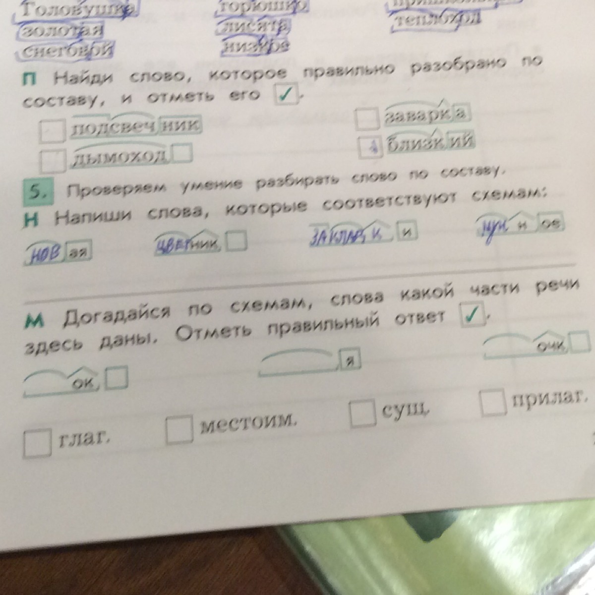 Рассмотрите схемы слов словами какой части речи