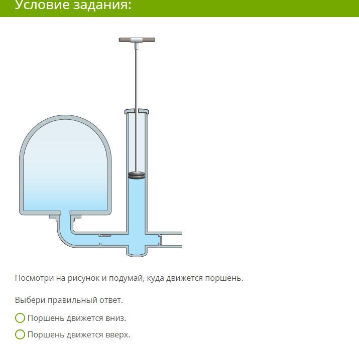 На рисунке схематически изображен поршневой насос куда движется поршень насоса