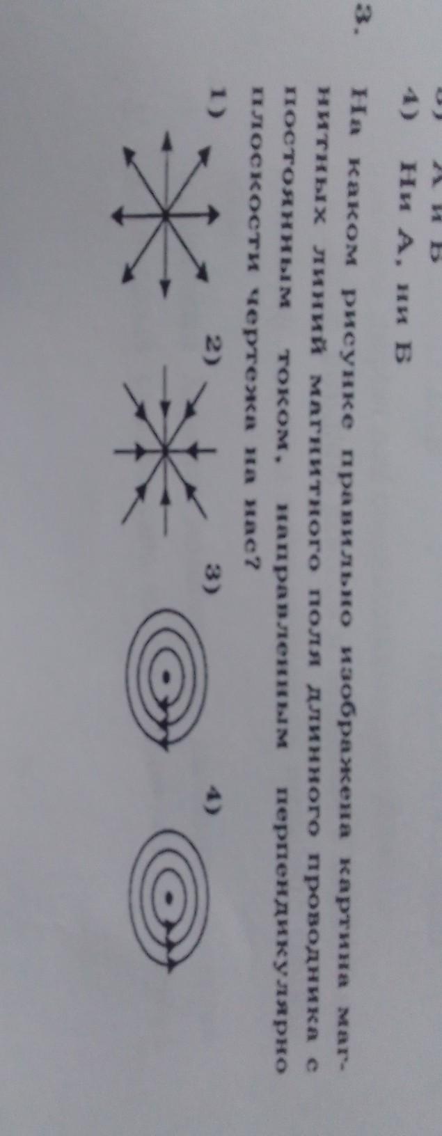 На каком рисунке правильно изображена картина магнитных линий магнитного поля длинного проводника с
