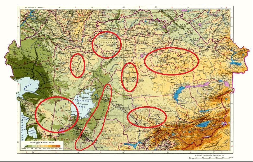 Казахский мелкосопочник на карте мира контурная карта